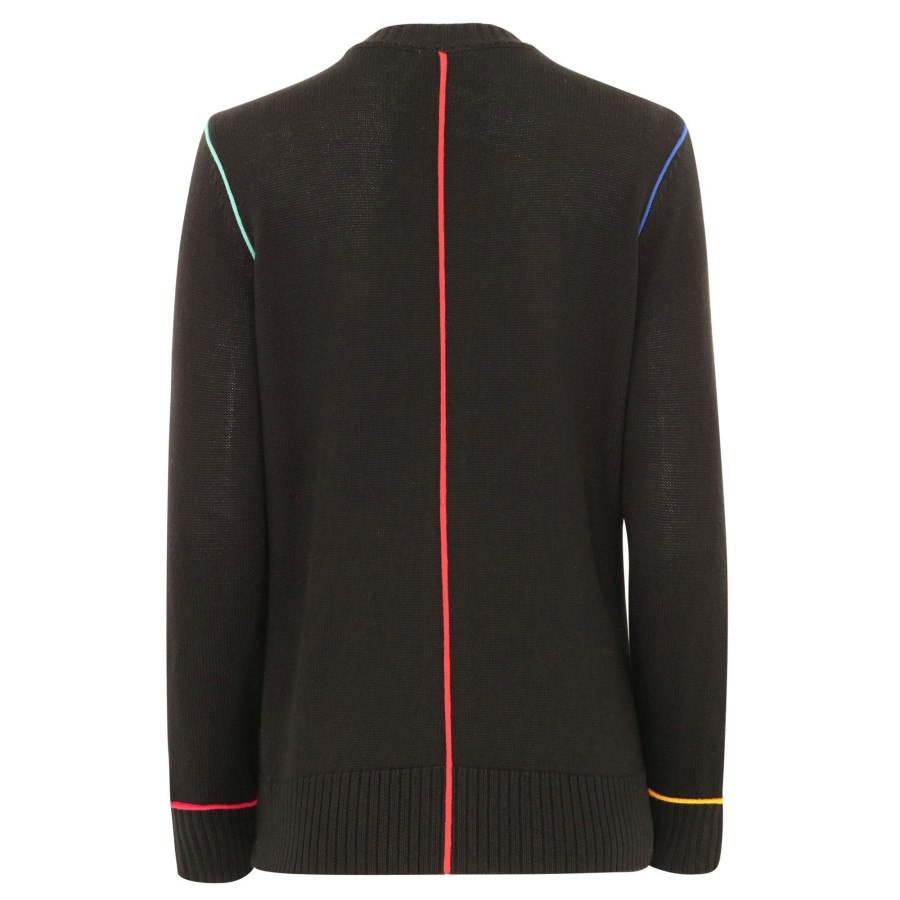 Clothing Ecru | Cardigan With Contrast Piping Black Multi