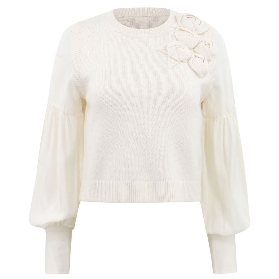Clothing Cinq à Sept | Tamara Floral Applique Sweater Ivory