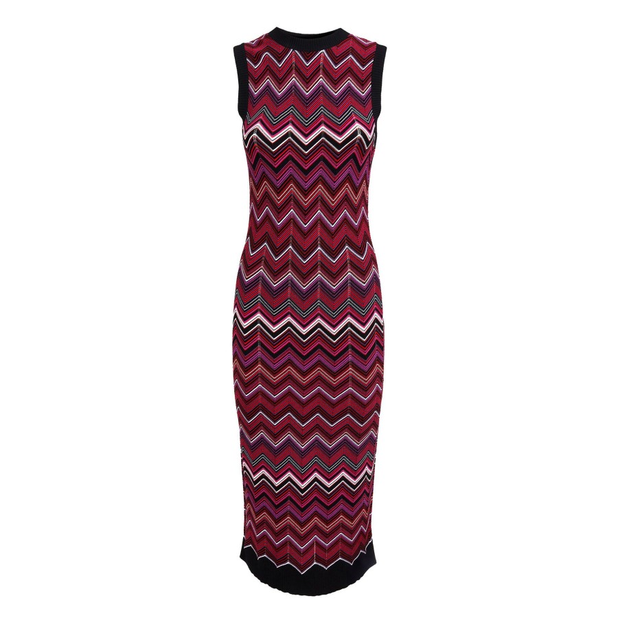 Clothing Missoni | Sleeveless Chevron Knit Dress Black/Red Multi