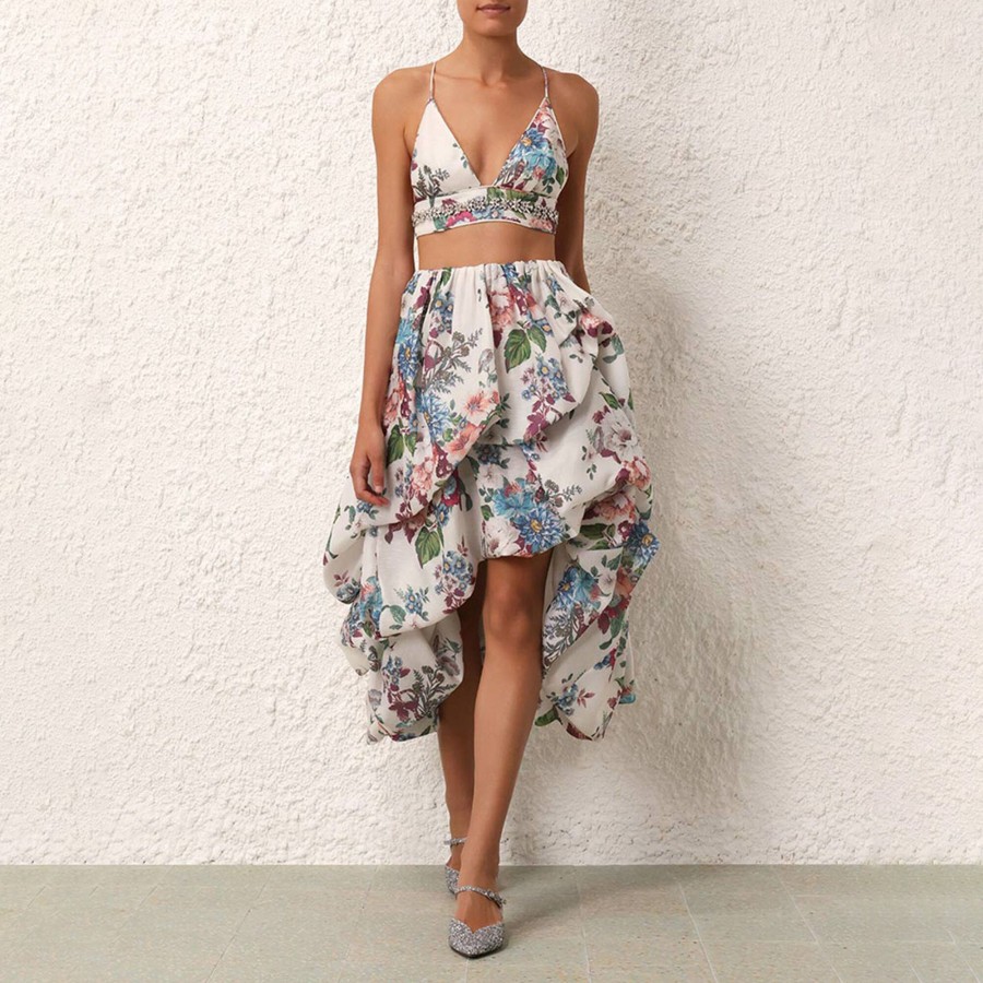 Clothing Zimmermann | Matchmaker Drape Skirt Ivory Barkcloth