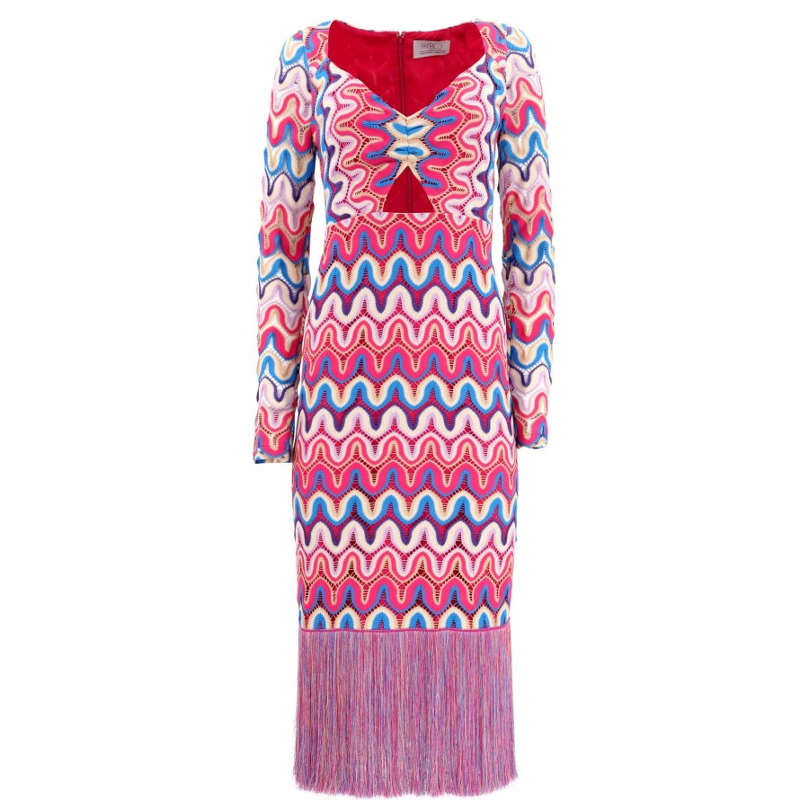 Clothing PatBo | Crochet Cut Out Fringe Trim Dress Pink Multi