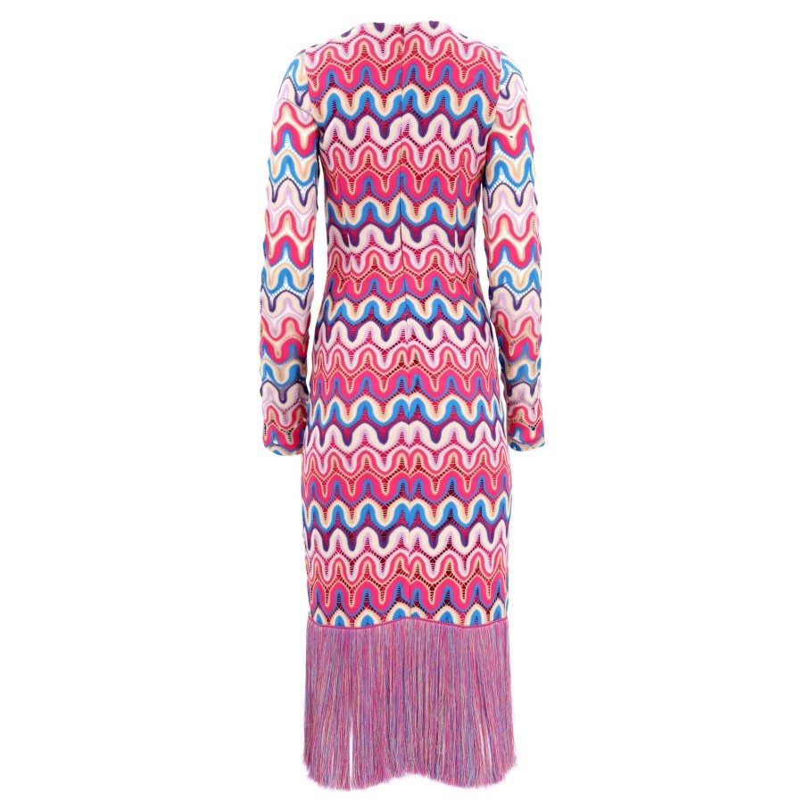 Clothing PatBo | Crochet Cut Out Fringe Trim Dress Pink Multi