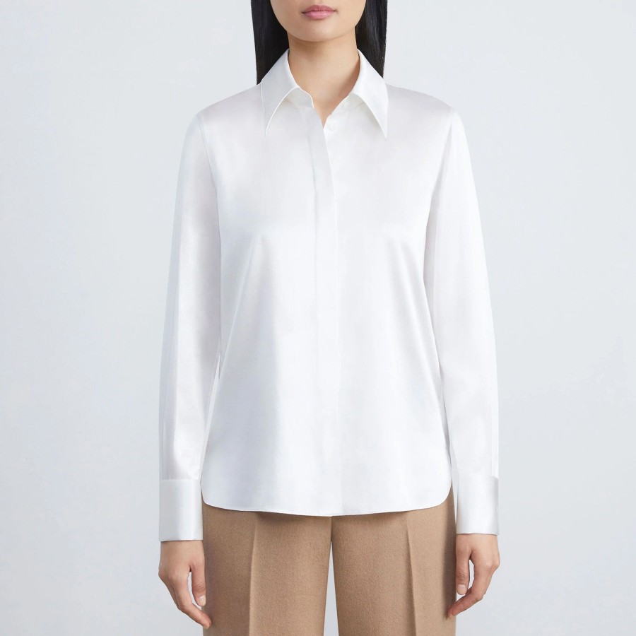 Clothing Lafayette 148 New York | Silk Charmeuse French Cuffed Blouse Cloud