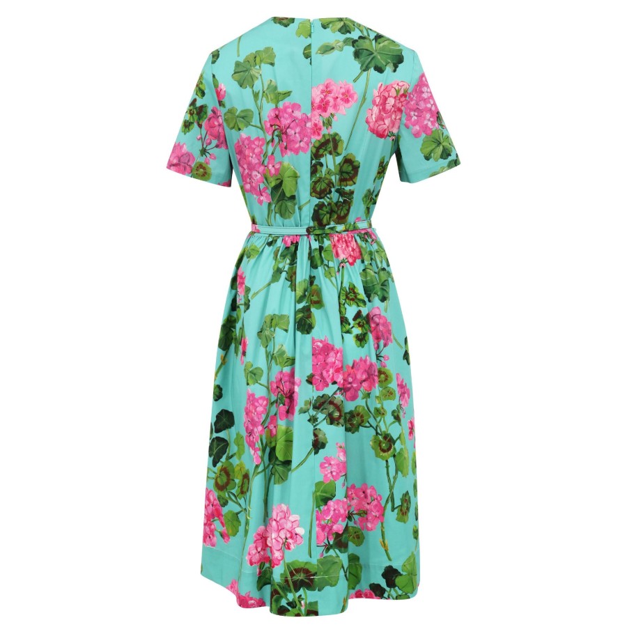 Clothing Oscar de la Renta | Geranium-Print Belted Twist Dress Pink/Jade