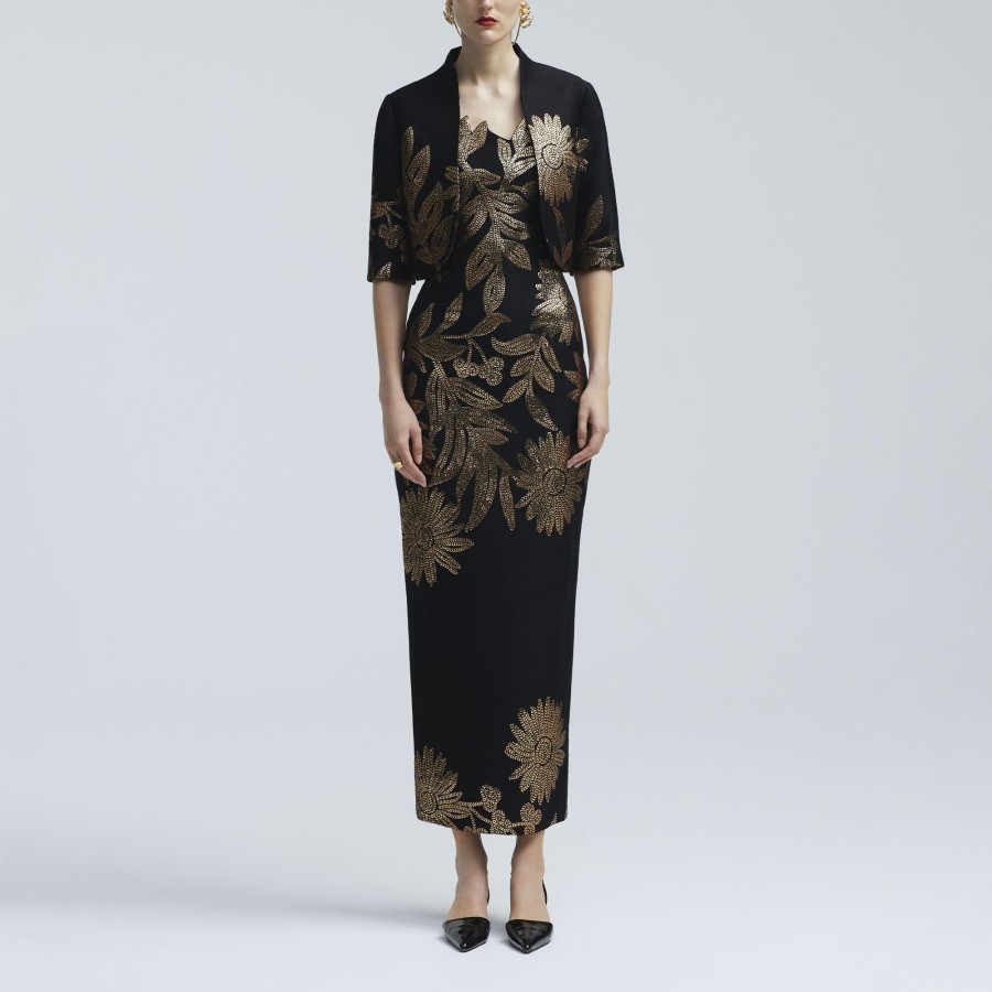 Clothing Lela Rose | Floral Jacquard Cropped Jacket Black