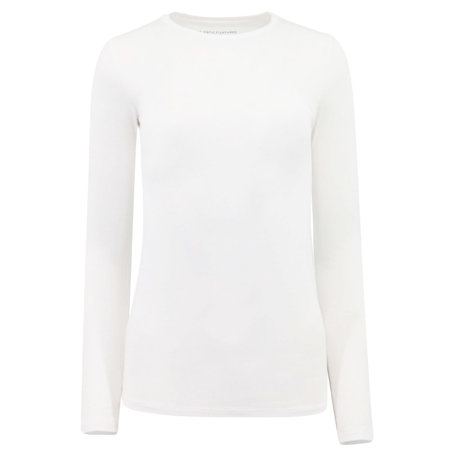 Clothing Majestic Filatures | Long Sleeve Crew Neck Tee Blanc