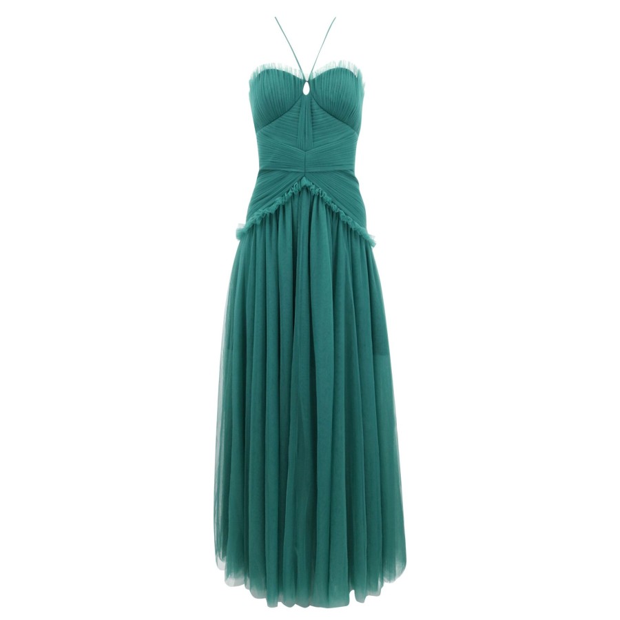 Clothing Zac Posen | Two Tiered Tulle Gown Forest Green