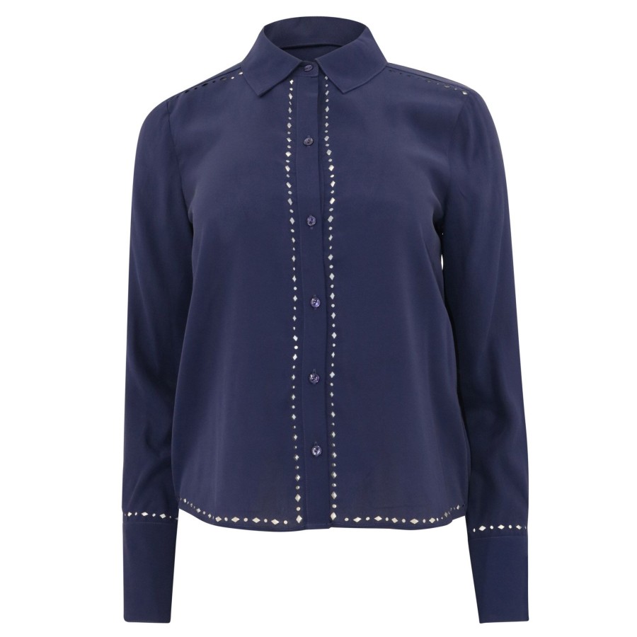 Clothing Ecru | Streep Classic Shirt Evening Blue