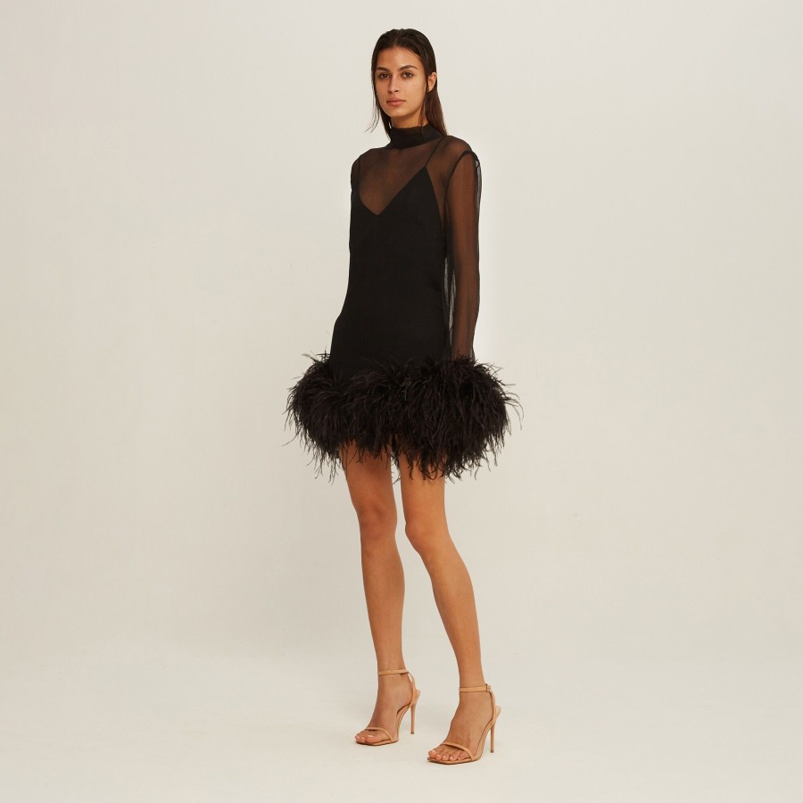 Clothing Taller Marmo | Gina Spirito Feather-Trim Dress Black