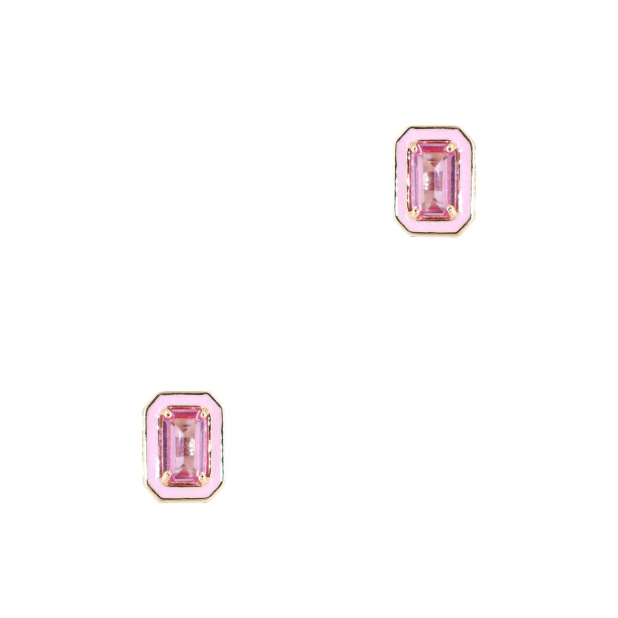 Jewelry Alison Lou | Mini Rectangular Cocktail Studs Pink