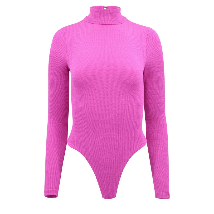 Clothing PatBo | Knit Mock Neck Bodysuit Cerise