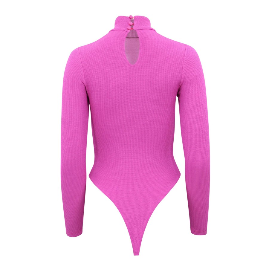 Clothing PatBo | Knit Mock Neck Bodysuit Cerise