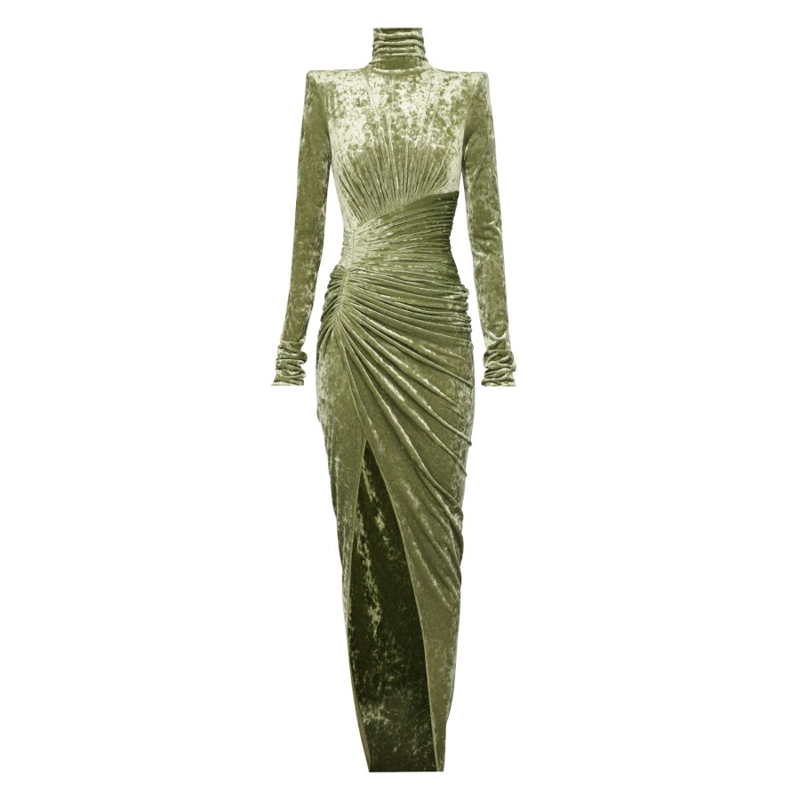 Clothing Alexandre Vauthier | Velvet Turtleneck Maxi Dress Olive Green