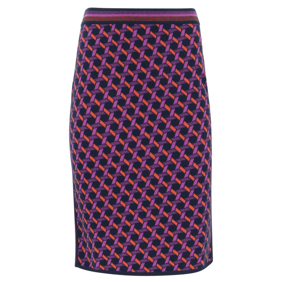 Clothing Diane von Furstenberg | Hazel Knit Jacquard Skirt Wave Geo Orange