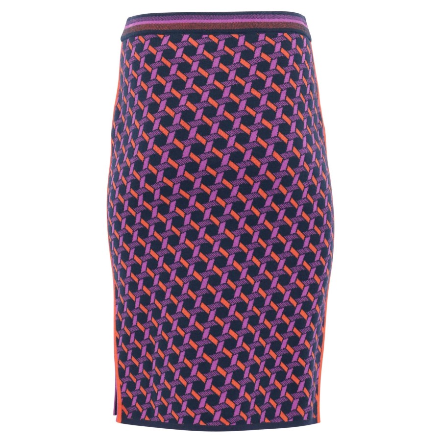 Clothing Diane von Furstenberg | Hazel Knit Jacquard Skirt Wave Geo Orange