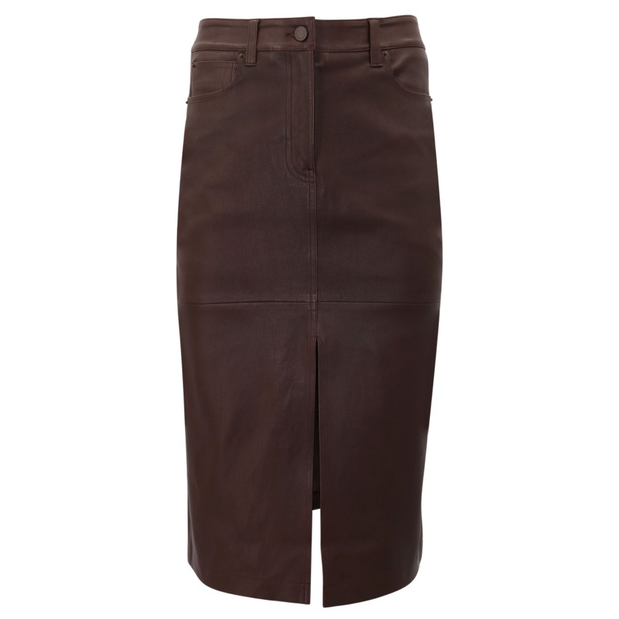 Clothing Derek Lam 10 Crosby | Mia Front Slit Leather Pencil Skirt Choco