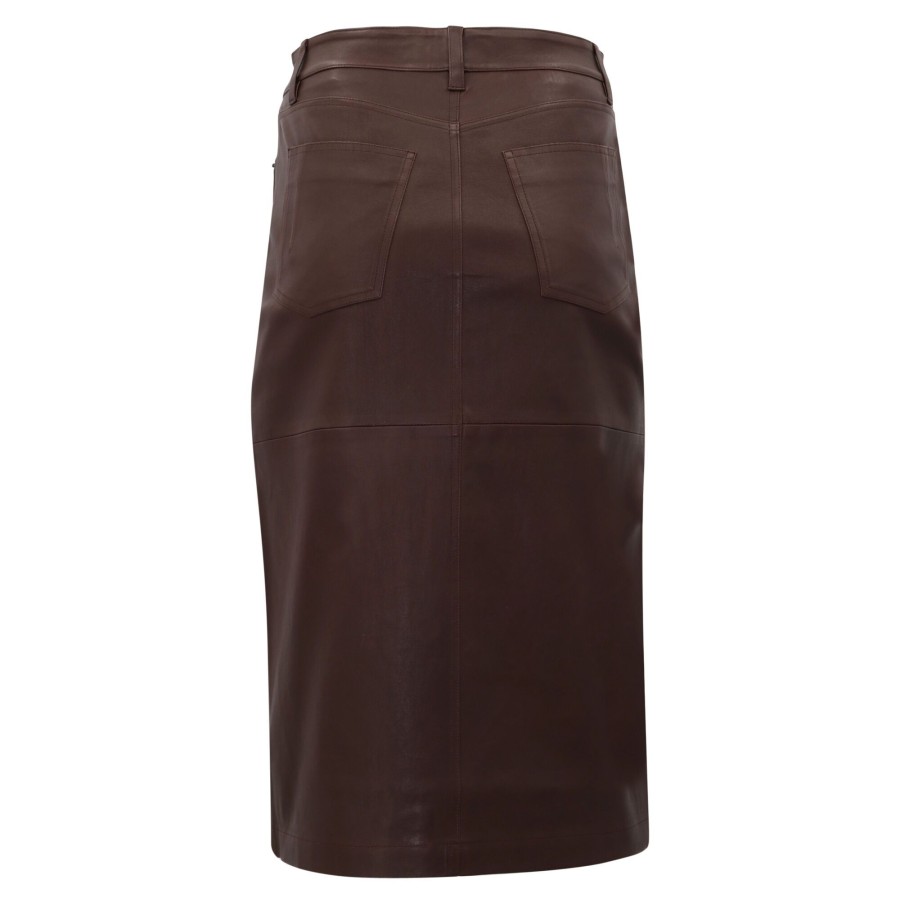 Clothing Derek Lam 10 Crosby | Mia Front Slit Leather Pencil Skirt Choco