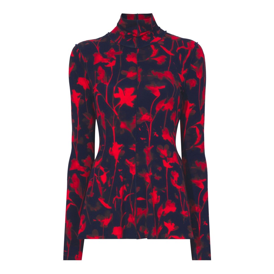 Clothing Proenza Schouler White Label | Cyanotype Jersey Turtleneck Indigo/Garnet/Scarlet