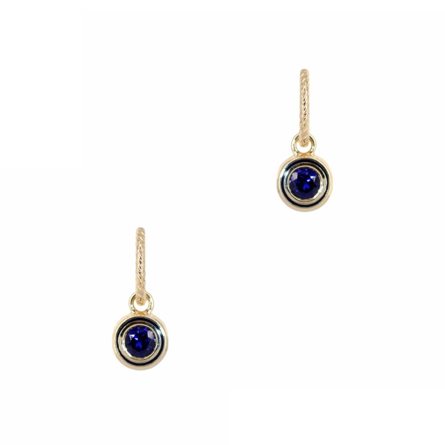 Jewelry Alison Lou | Round Madison Bezel Huggies Sapphire
