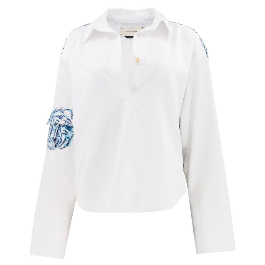 Clothing Hellessy | Myles Sequin Back Print Shirt Ecru/Leaf