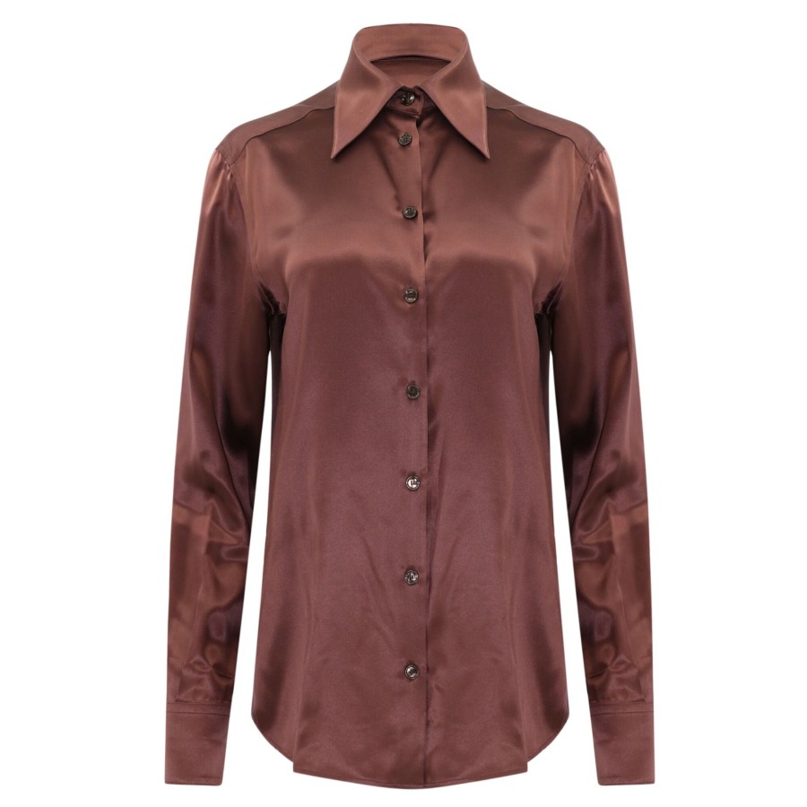 Clothing Dolce & Gabbana | Silk Satin Shirt Dark Brown