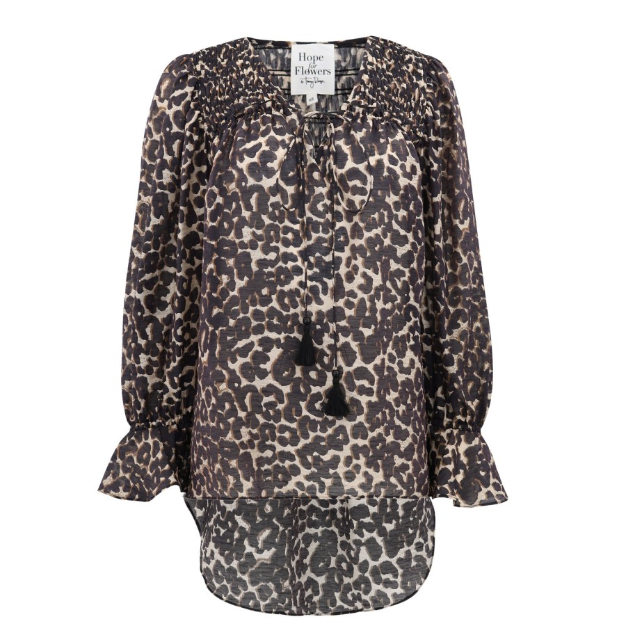 Clothing Hope for Flowers | Smocked Yoke Peasant Blouse Leopard