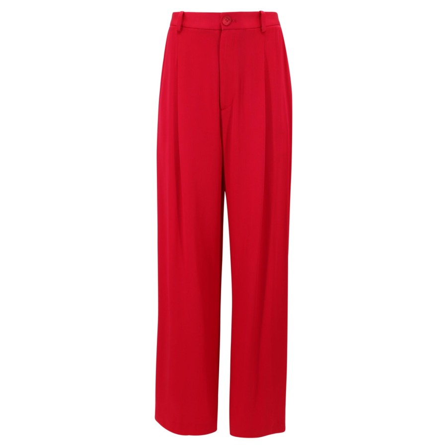 Clothing LaPointe | Pleated Doubleface Satin Relaxed Pant Forest (Out Of Stock)
