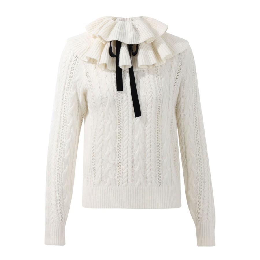 Clothing Zimmermann | Luminosity Frill Neck Sweater Cream
