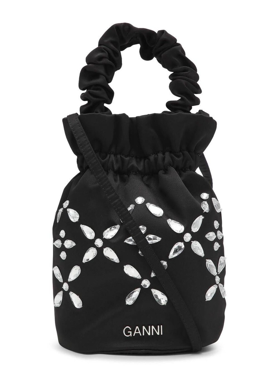 Handbags Ganni | Occasion Crystal-Embellished Pouch Bag Black