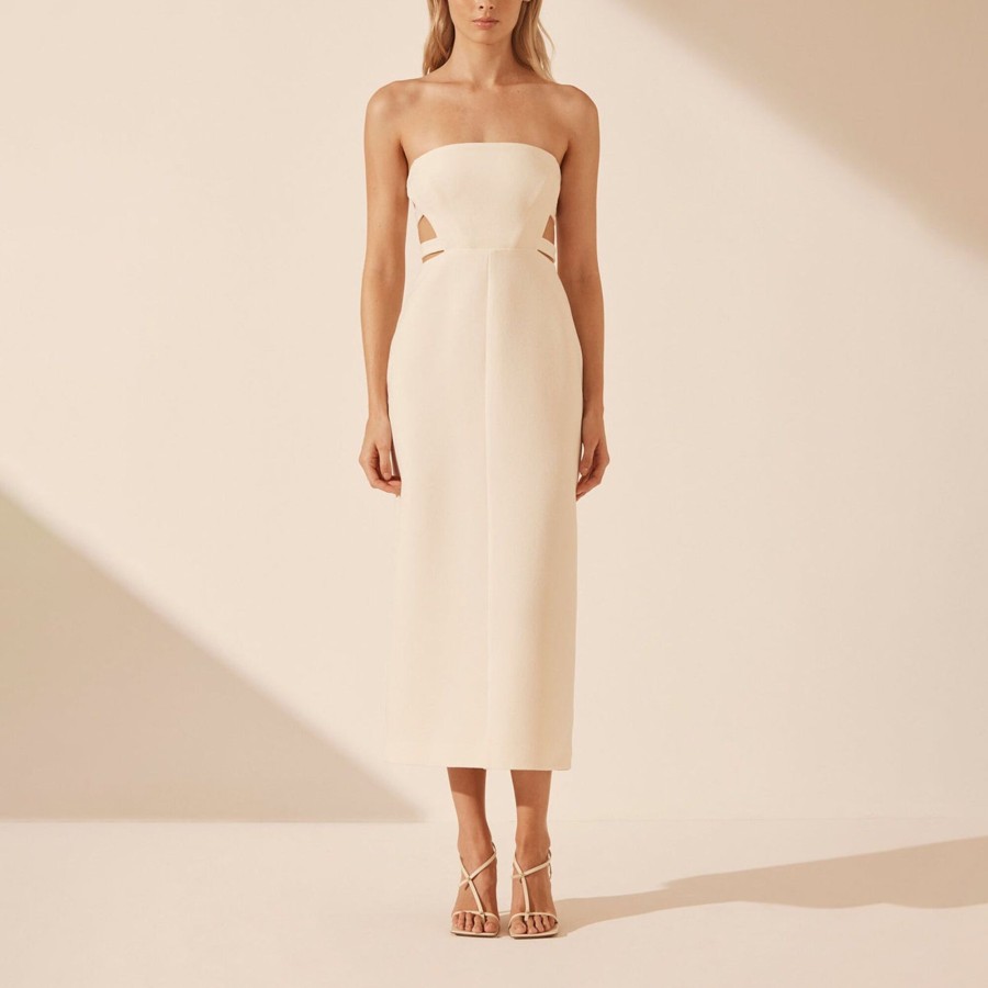 Clothing Shona Joy | Amura Splice Cut Out Midi Dress Cream