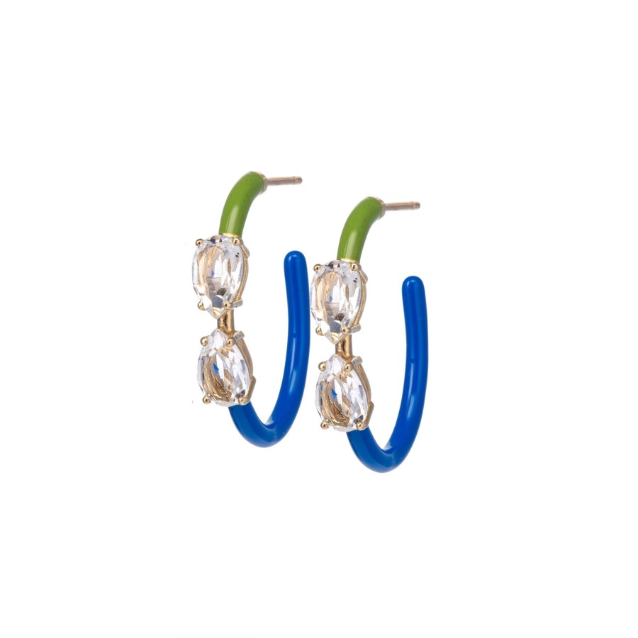 Jewelry Bea Bongiasca | Drop Cut Crystal Vine Hoop Earrings Pistachio/Cobalt