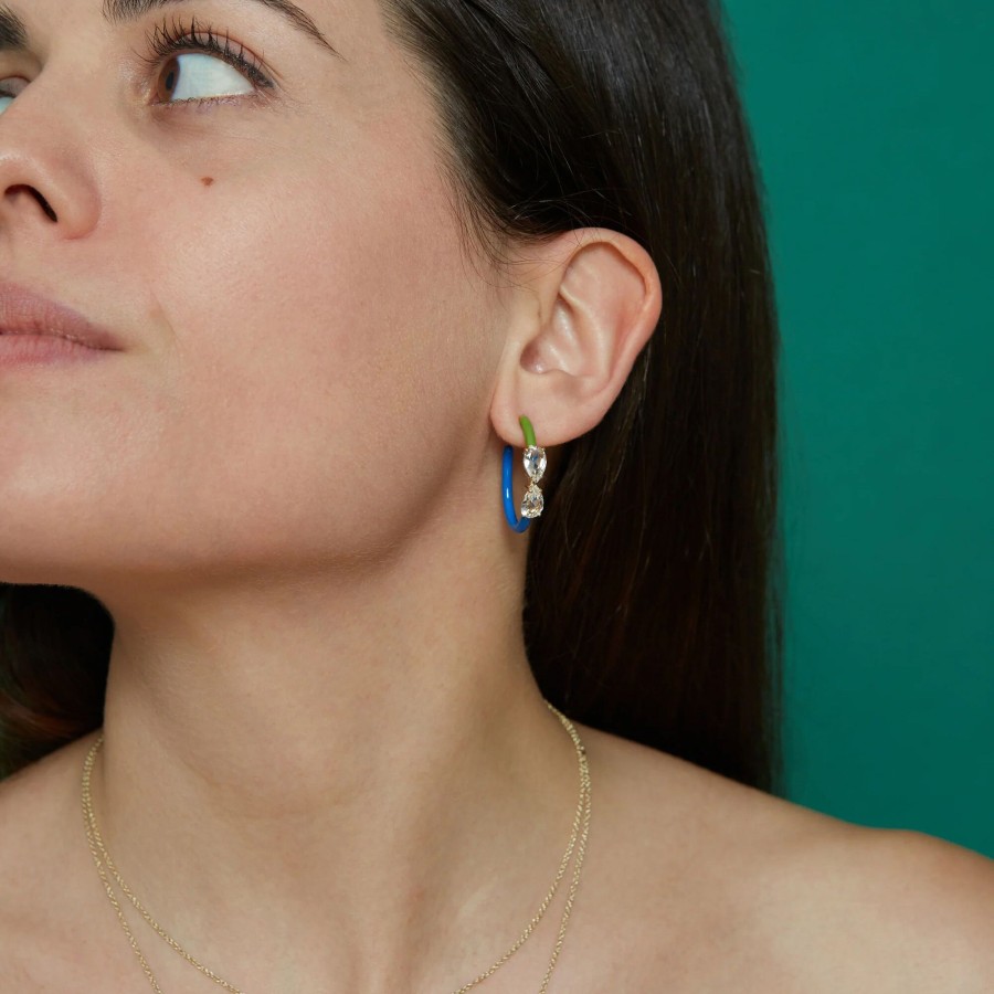 Jewelry Bea Bongiasca | Drop Cut Crystal Vine Hoop Earrings Pistachio/Cobalt