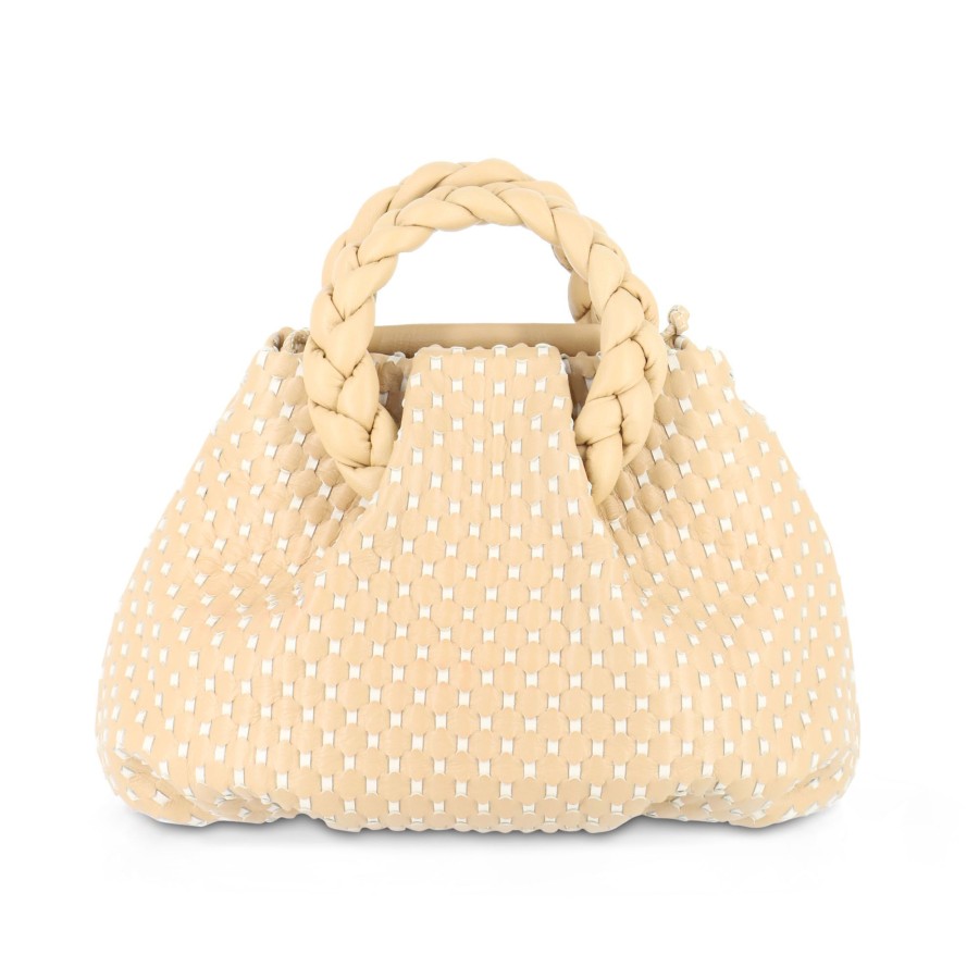 Handbags Hereu | Bombon Woven Top-Handle Mini Bag Camel/Cream