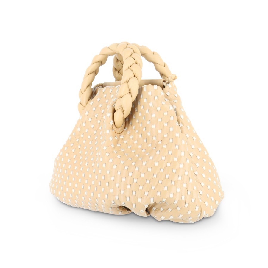 Handbags Hereu | Bombon Woven Top-Handle Mini Bag Camel/Cream