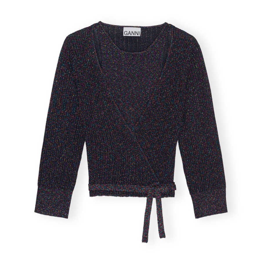 Clothing Ganni | Sparkle Rib Wrap Top Multi
