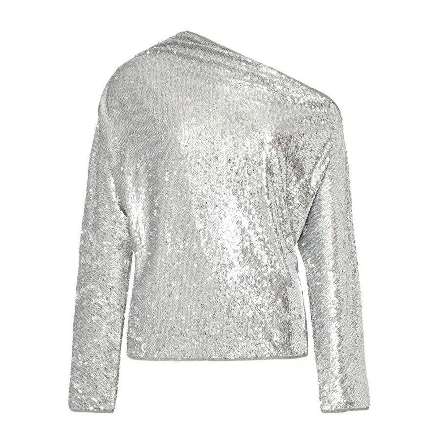 Clothing Milly | Draped One Shoulder Sequins Top Silver