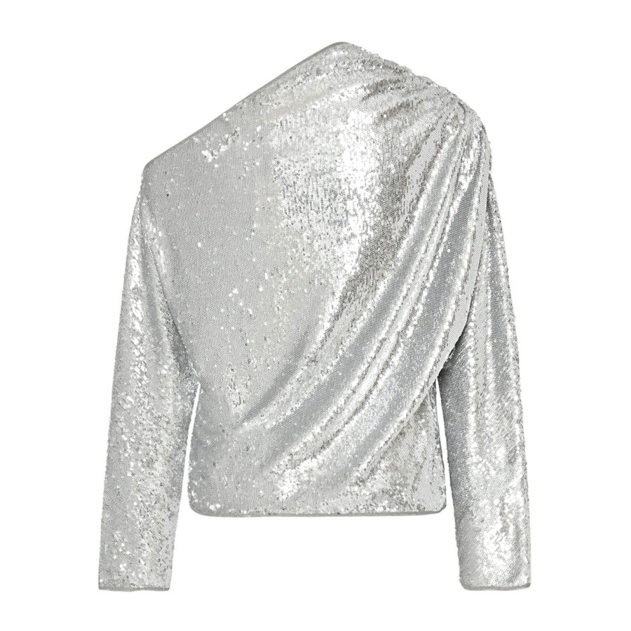 Clothing Milly | Draped One Shoulder Sequins Top Silver