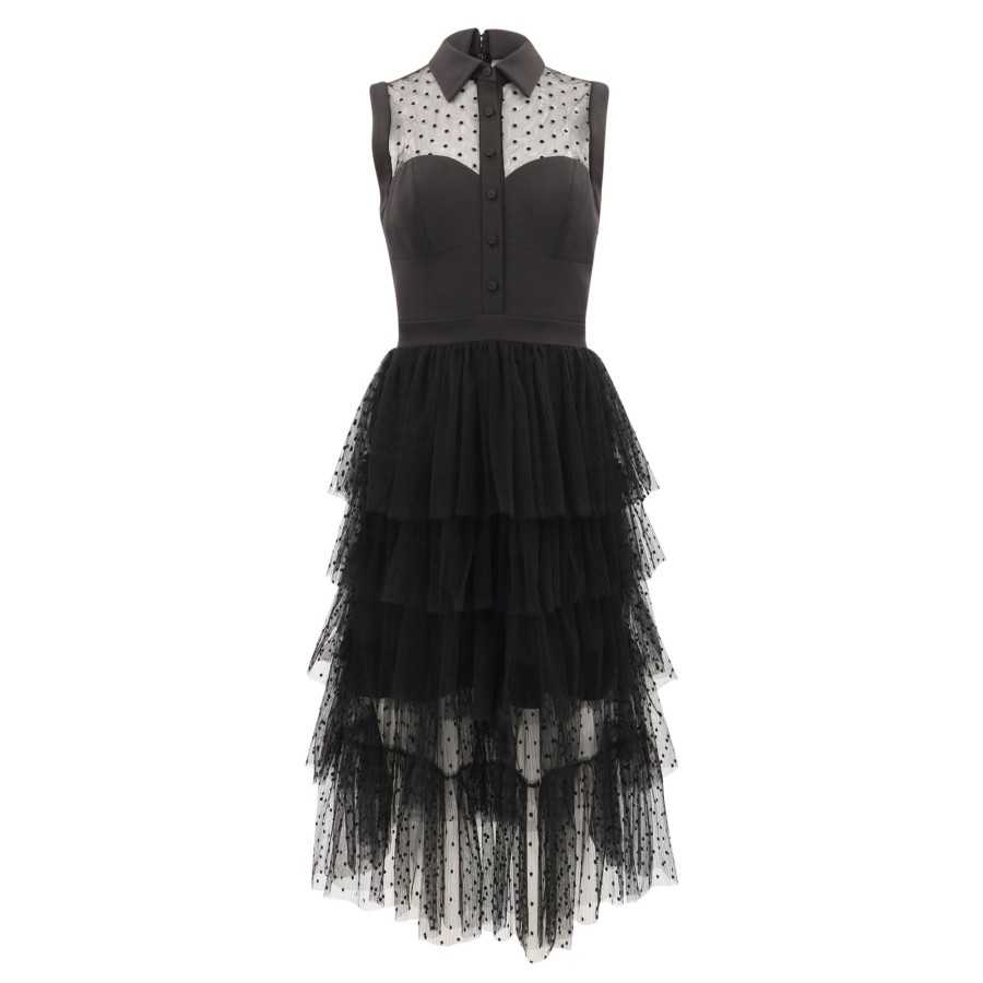 Clothing Zac Posen | Layered Ruffle Midi Dress Black
