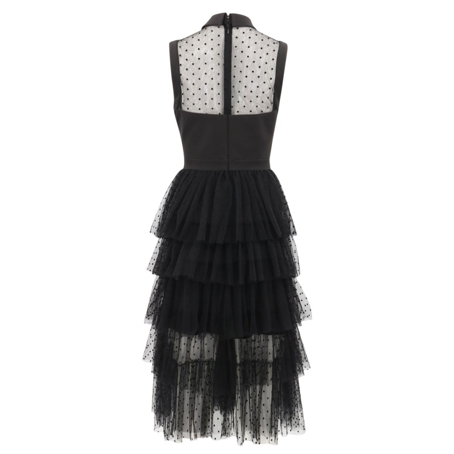 Clothing Zac Posen | Layered Ruffle Midi Dress Black