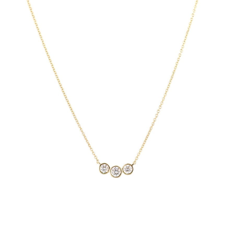Jewelry Cindy Ensor | Triple Bezeled Diamond Necklace Gold