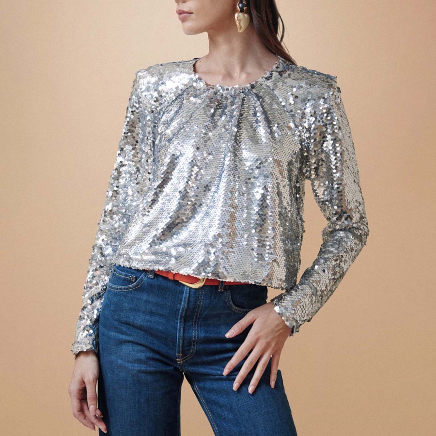 Clothing Hunter Bell | Libby Sequin Top Silver