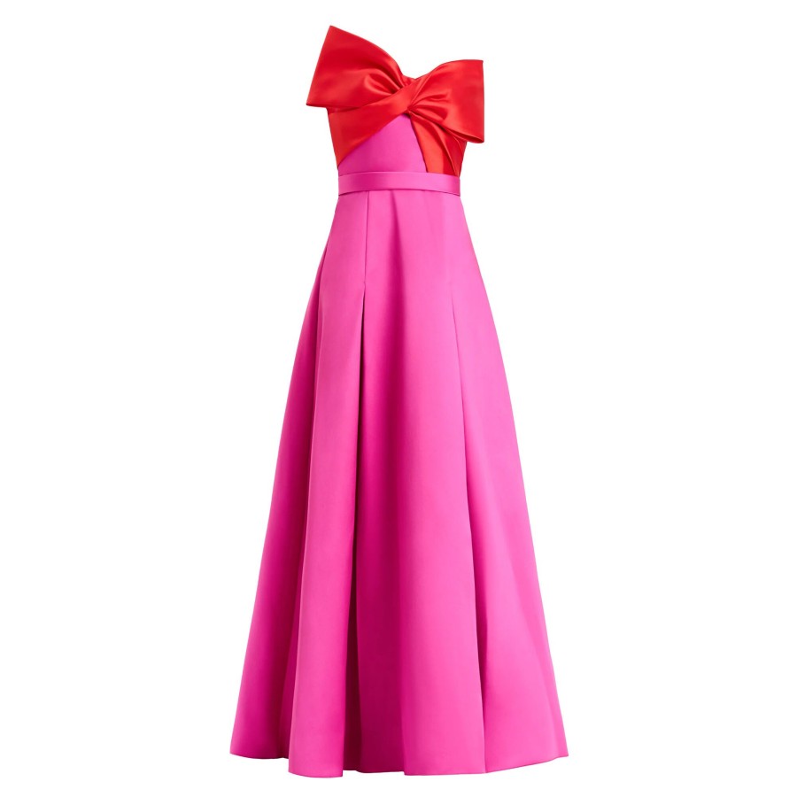 Clothing Zac Posen | Bow Top Mikado Gown Magenta Bloom