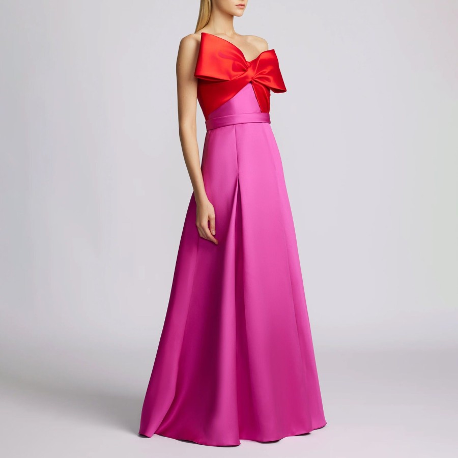 Clothing Zac Posen | Bow Top Mikado Gown Magenta Bloom