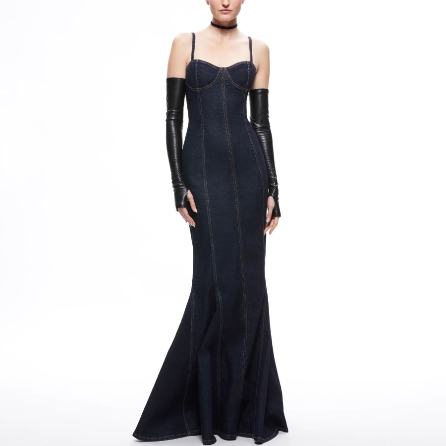 Clothing Alice + Olivia | Natacha Godet Maxi Denim Dress Dark Rinse