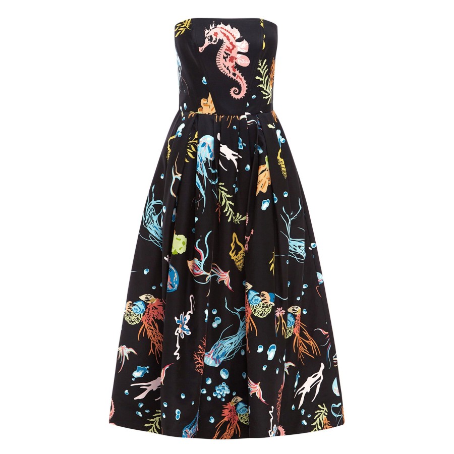 Clothing Leo Lin | Leanne Bustier Midi Dress Black Multi