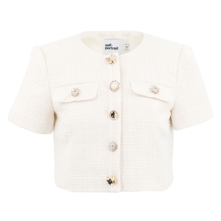 Clothing Self-Portrait | Boucle Crop Top Cream