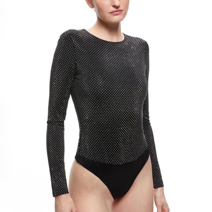 Clothing Alice + Olivia | Taeyn Embellished Bodysuit Black/Silver