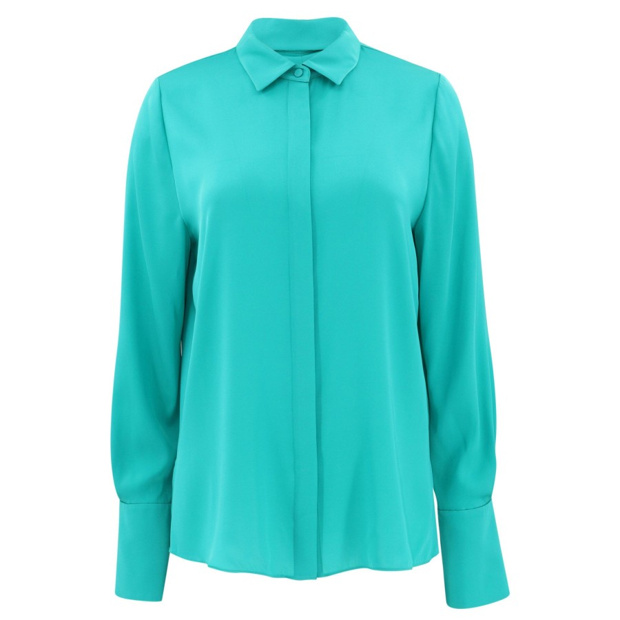 Clothing Kobi Halperin | Larissa Collared Silk-Blend Blouse Turquoise
