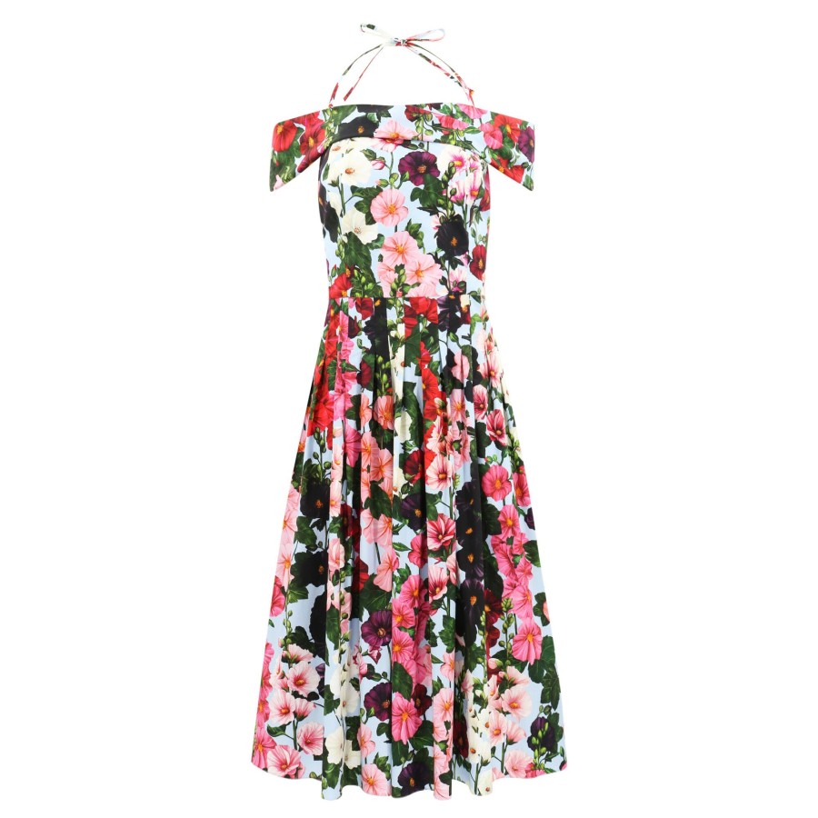 Clothing Oscar de la Renta | Hollyhock Halter Cotton Poplin Dress Pink/Pale Blue