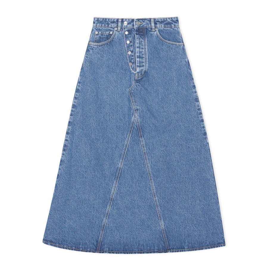 Clothing Ganni | Overdyed Cutline Denim Maxi Skirt Mid Blue Stone